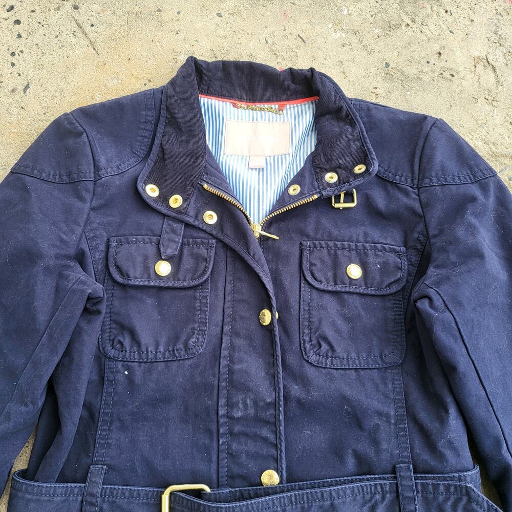 Banana Republic Military Coat Size S Blue Lined Belted Jacket Urban Preppy Fall - Picture 2 of 13